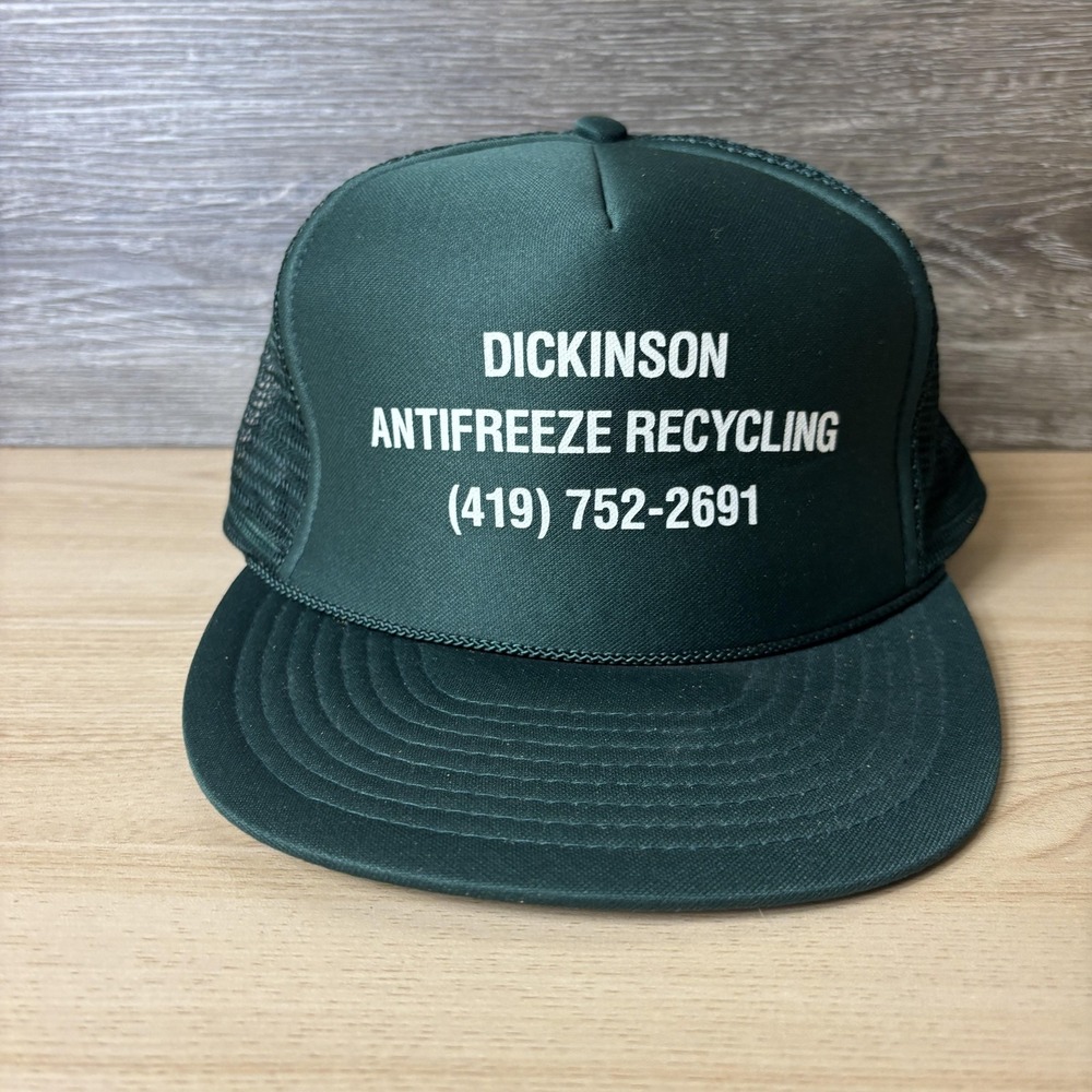 Vintage Dickinson Antifreeze Recycling Hat Cap Snap Back Green Trucker